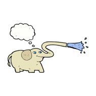 cartoon elephant squirting water with thought bubble N19