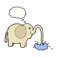 cartoon elephant squirting water with thought bubble N20