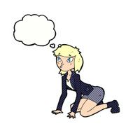 cartoon woman on hands and knees with thought bubble N10