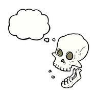 cartoon laughing skull with thought bubble N10
