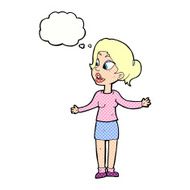 cartoon pretty woman explaining something with thought bubble N10