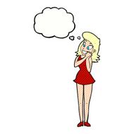cartoon excited woman with thought bubble N127