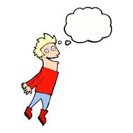 cartoon drenched man flying with thought bubble N7
