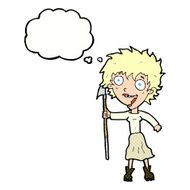 cartoon crazy woman with spear thought bubble N10