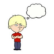 cartoon suspicious man with thought bubble N38