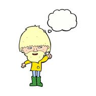 cartoon hippie man in wellington boots with thought bubble N10