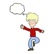 cartoon happy man dancing with thought bubble N36