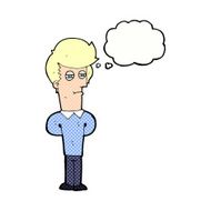 cartoon jaded man with thought bubble N18