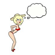 cartoon pin-up beach girl with thought bubble N9