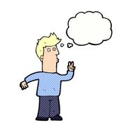 cartoon man signalling with hand thought bubble N6