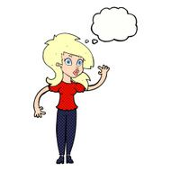 cartoon pretty woman waving with thought bubble N83