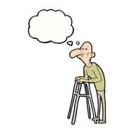 cartoon old man with walking frame thought bubble N10
