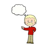 cartoon man with mustache pointing thought bubble N29