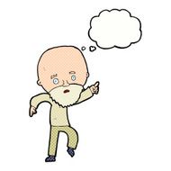 cartoon worried old man pointing with thought bubble N10