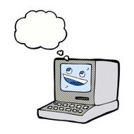 cartoon old computer with thought bubble N20