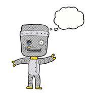 cartoon funny old robot with thought bubble N10