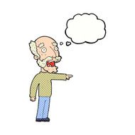 cartoon scared old man pointing with thought bubble N10