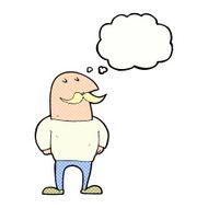 cartoon bald man with mustache thought bubble N16