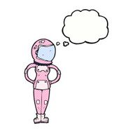 cartoon female astronaut with thought bubble N28