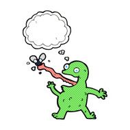 cartoon frog catching fly with thought bubble N12