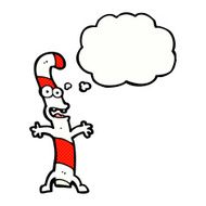 cartoon candy cane with thought bubble N10