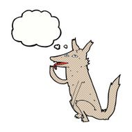 cartoon wolf licking paw with thought bubble N6