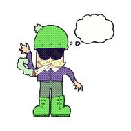 cartoon man smoking pot with thought bubble N10