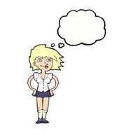 cartoon woman with hands on hips thought bubble N207