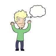 cartoon frightened man with thought bubble N82