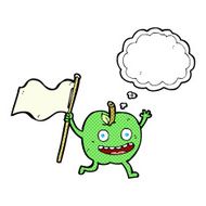 cartoon apple with flag thought bubble N10