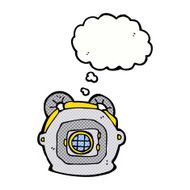 cartoon old deep sea diver helmet with thought bubble N6