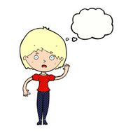 cartoon waving woman with thought bubble N137
