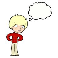 cartoon happy boy with hands on hips thought bubble N9