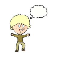 cartoon happy boy laughing with thought bubble N28