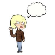 cartoon waving woman with thought bubble N138
