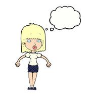 cartoon woman shrugging shoulders with thought bubble N464