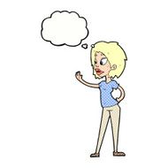 cartoon woman waving with thought bubble N323