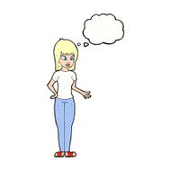 cartoon woman explaining with thought bubble N49