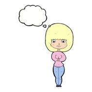 cartoon shy woman with thought bubble N46