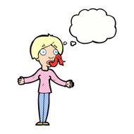 cartoon woman telling lies with thought bubble N10