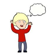 cartoon happy boy laughing with thought bubble N29