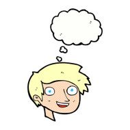 cartoon happy boy face with thought bubble N43