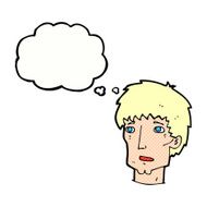 cartoon worried man with thought bubble N87