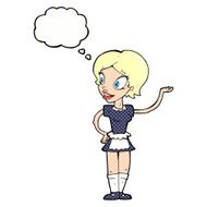 cartoon woman in maid costume with thought bubble N10