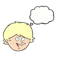 cartoon happy boy face with thought bubble N44