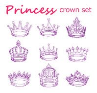 Princess crown set hand drawn vector N2