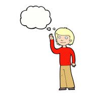 cartoon friendly boy waving with thought bubble N10