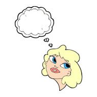 cartoon happy woman with thought bubble N243