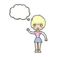 cartoon waving woman with thought bubble N140