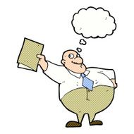 cartoon happy boss with file thought bubble N10
